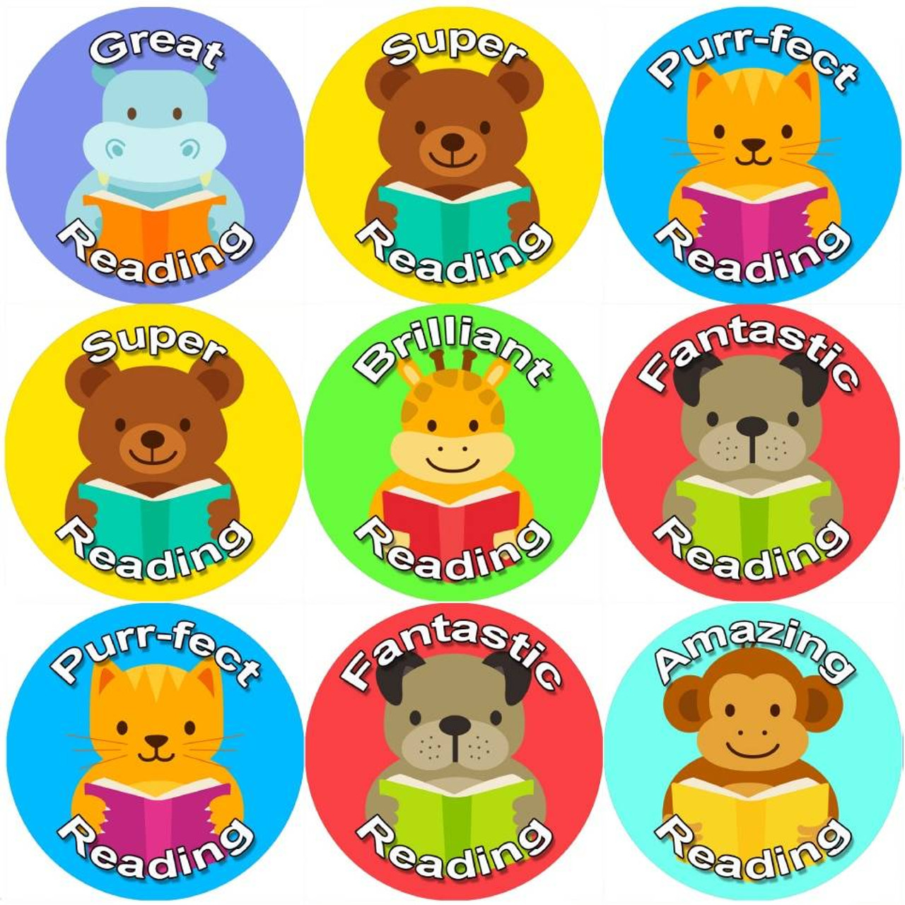 144 reading animals themed teacher reward stickers large