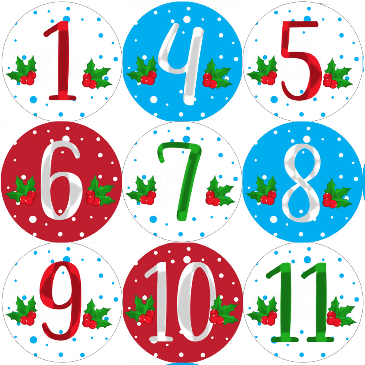zoon medeklinker mild 144 12 Days of Christmas Countdown Advent Number Stickers 1-12 30mm Glossy  Stickers