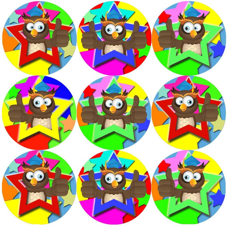 Sticker Stocker 144 Bright Owl Star 30mm Round Childrens Reward Stickers for Teachers, Parents and Party Bags