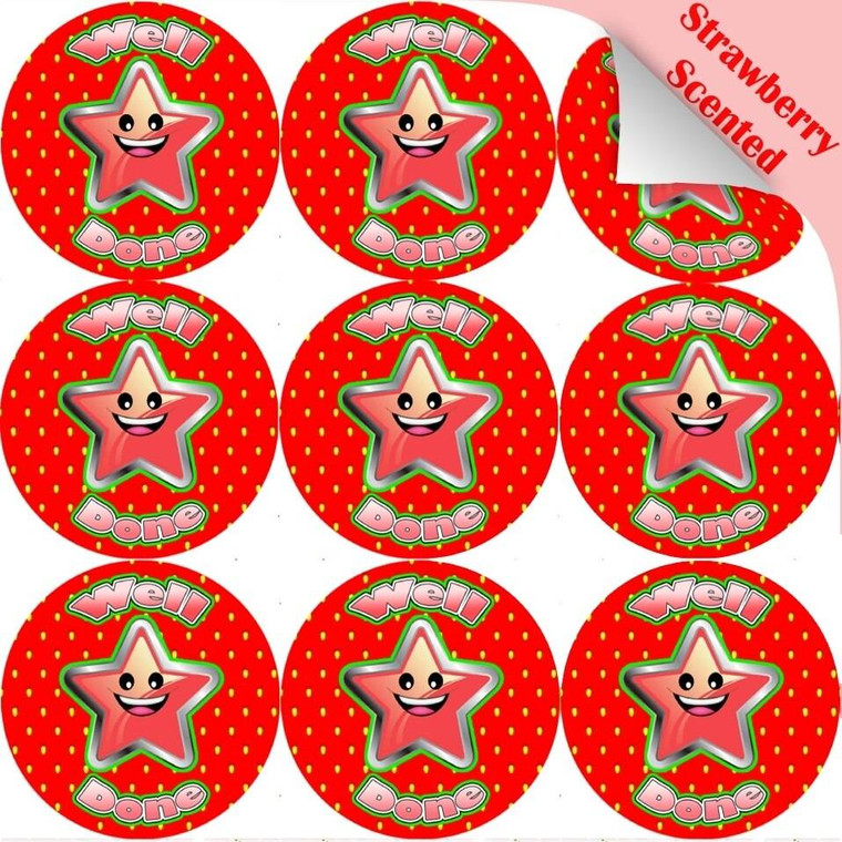 Sticker Stocker 120 Strawberry Well Done Star 30mm Scented Reward Stickers for Teachers, Parents and Party Bags