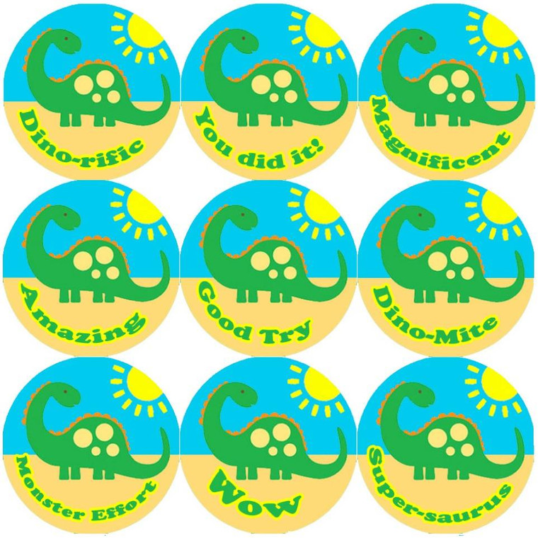 Sticker Stocker 144 Big Green Dinosaur 30mm Round Childrens Reward Stickers for Teachers or Parents