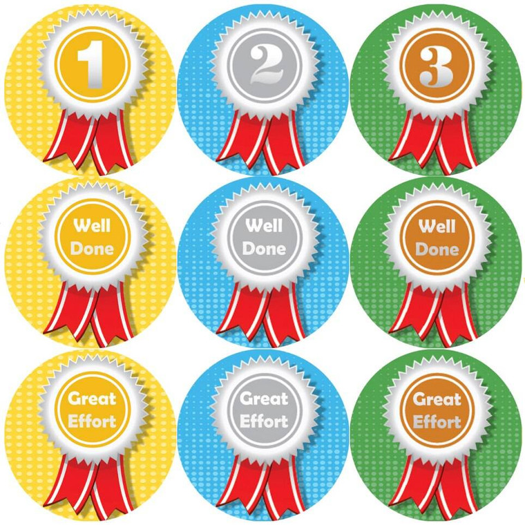 Sticker Stocker 144 Sports Day Rosettes 1st 2nd 3rd 30 mm Reward Stickers for Teachers, Parents and Schools