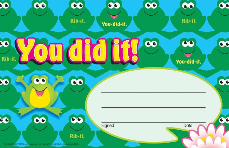 Trend Enterprises Inc 30 You Did it frog Award - School Recognition Certificate Pad