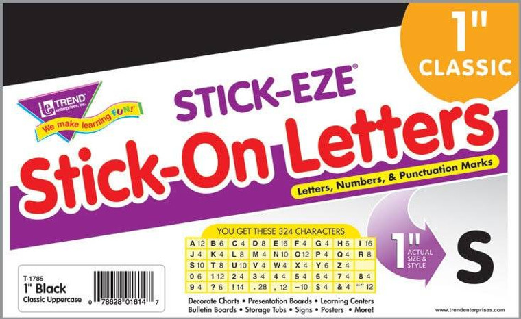 Trend Enterprises Inc 324 Black 1-Inch Stick-on alphabet and numbers STICK-EZE stickers