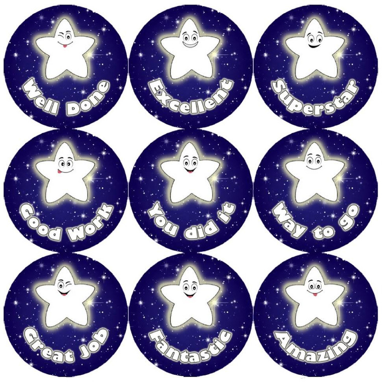 Sticker Stocker 144 Night Star Praise Words 30mm Childrens Reward Stickers for Teachers or Parents