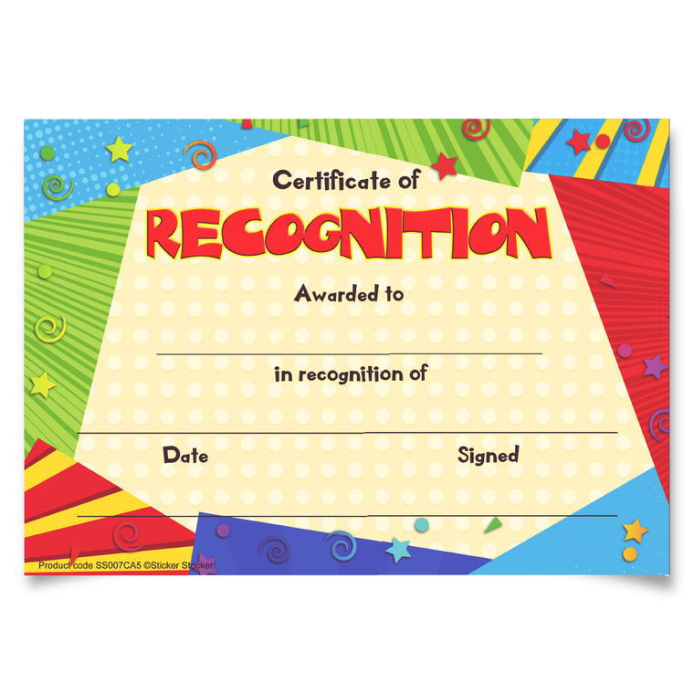 Sticker Stocker 30 Recognition award certificates for school teachers, 250gsm A5 silk finish card