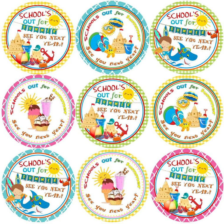 Sticker Stocker 144 Schools out for Summer - End of Term Year Teacher Reward Stickers Size 30 mm