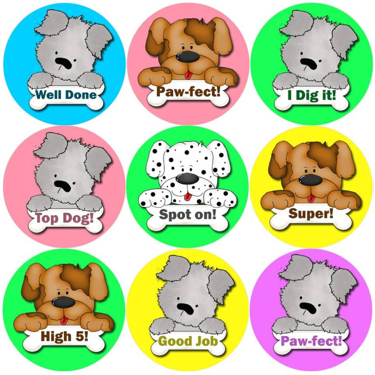 Sticker Stocker 144 Puppy Praisers 30mm Round Childrens Reward Stickers for Teachers or Parents
