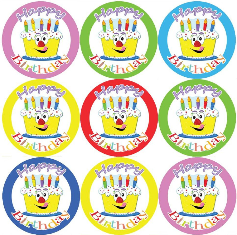 Sticker Stocker 144 Happy Birthday Cake Themed 30mm Childrens Reward Stickers for Teachers or Parents