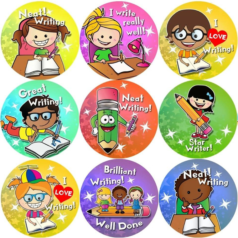 Sticker Stocker 144 Writing Awards 30 mm Reward Stickers for School Teachers, Parents and Nursery
