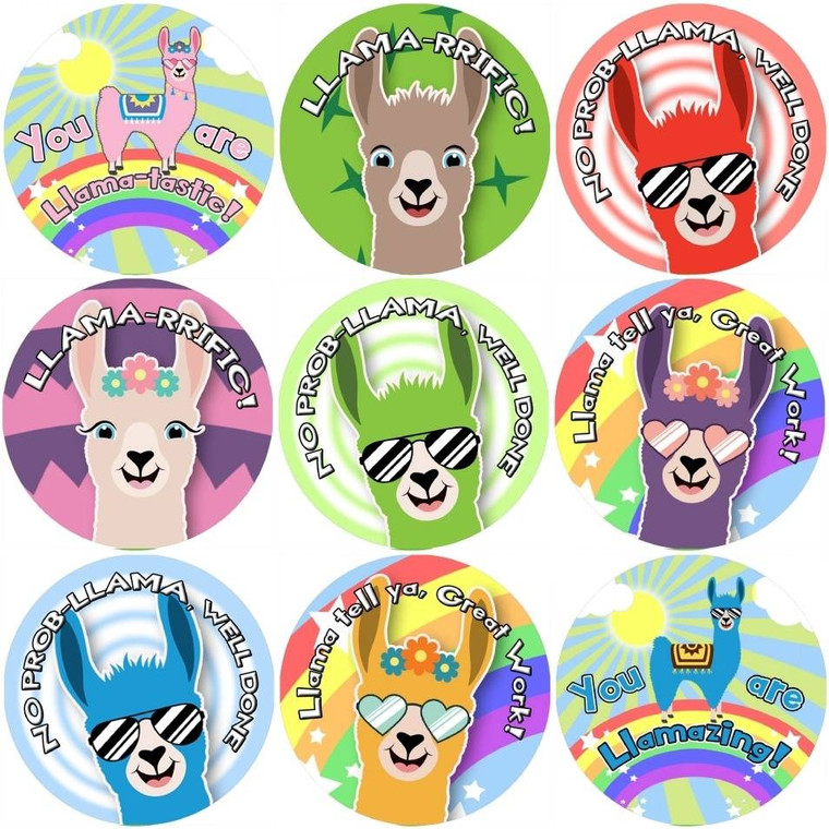 Sticker Stocker 144 Llama Praise Words 30mm Reward Stickers for Teachers and Parents