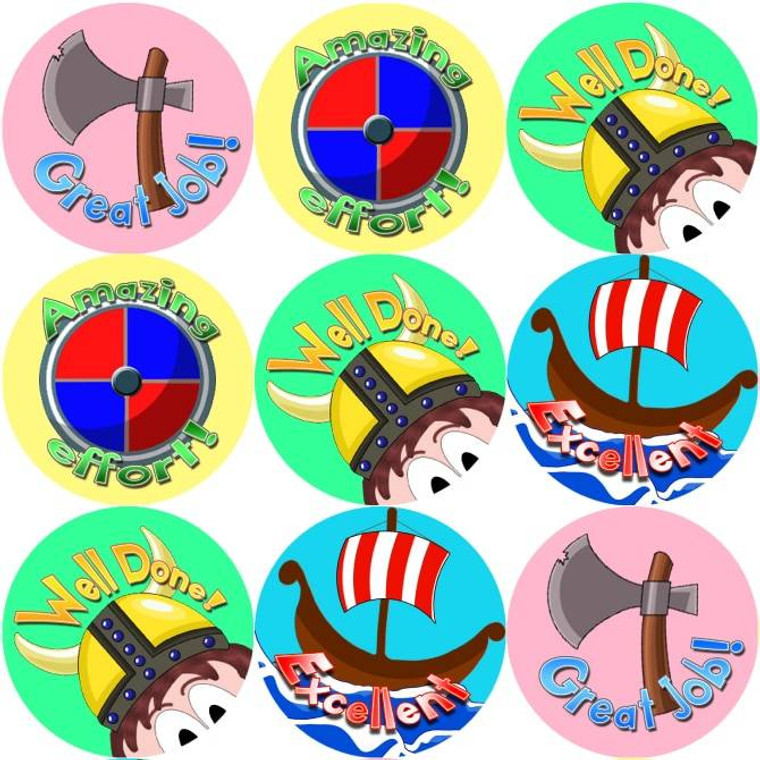 Sticker Stocker 144 Viking Praise Words - History Teacher Reward Stickers Size 30 mm