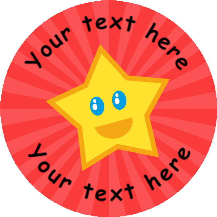 Sticker Stocker 144 Happy Star Personalised Red Background 30 mm Reward Stickers for School Teachers, Parents and Nursery