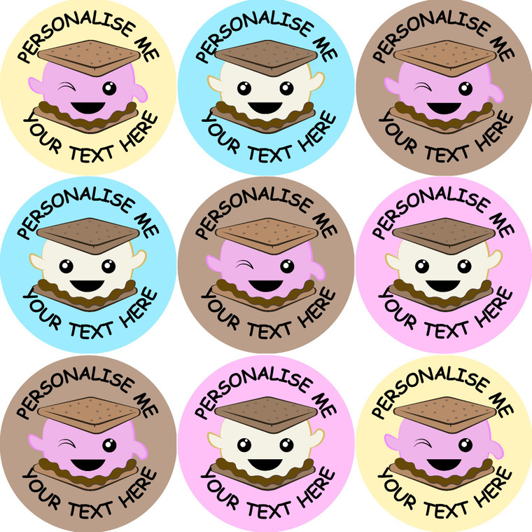 Sticker Stocker - 144 Personalised Smiling S'mores 30mm Reward Stickers for School Teachers, Parents and Nursery