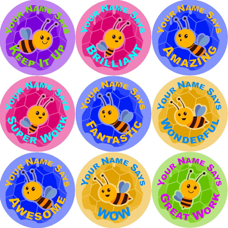 Sticker Stocker 144 Personalised Praise Bee 30mm Reward Stickers for School Teachers, Parents and Nursery