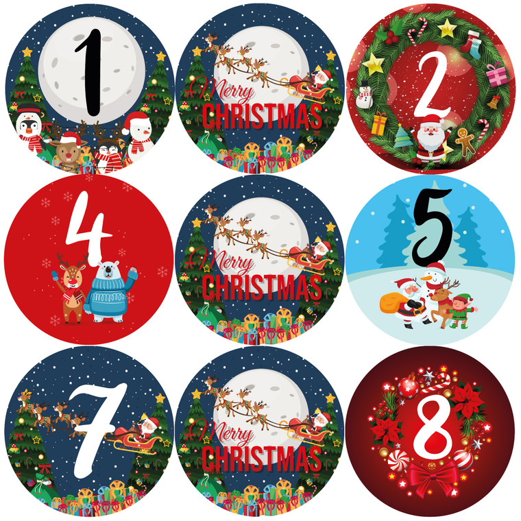 Sticker Stocker - 144 Christmas Countdown Advent Number Stickers 30mm Glossy Stickers