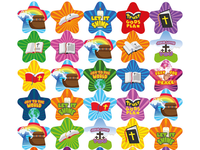 Sticker Stocker - 210 Bible Star Shine 25mm Shaped Children's Reward Stickers for School Teachers and Church