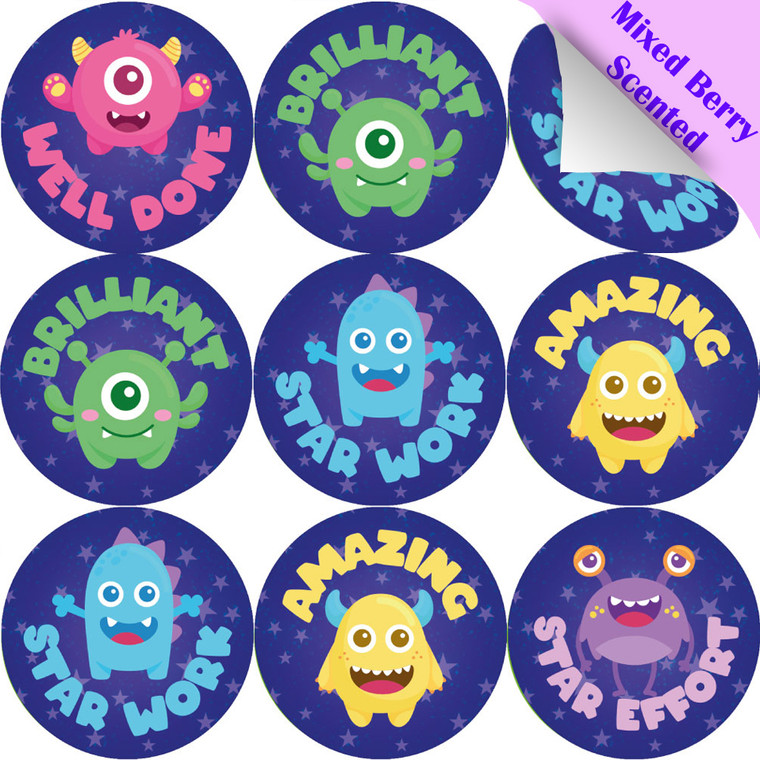 Sticker Stocker - 120 Mixed Berry Star Aliens 30mm Scented Reward Stickers for Teachers, Parents and Party Bags