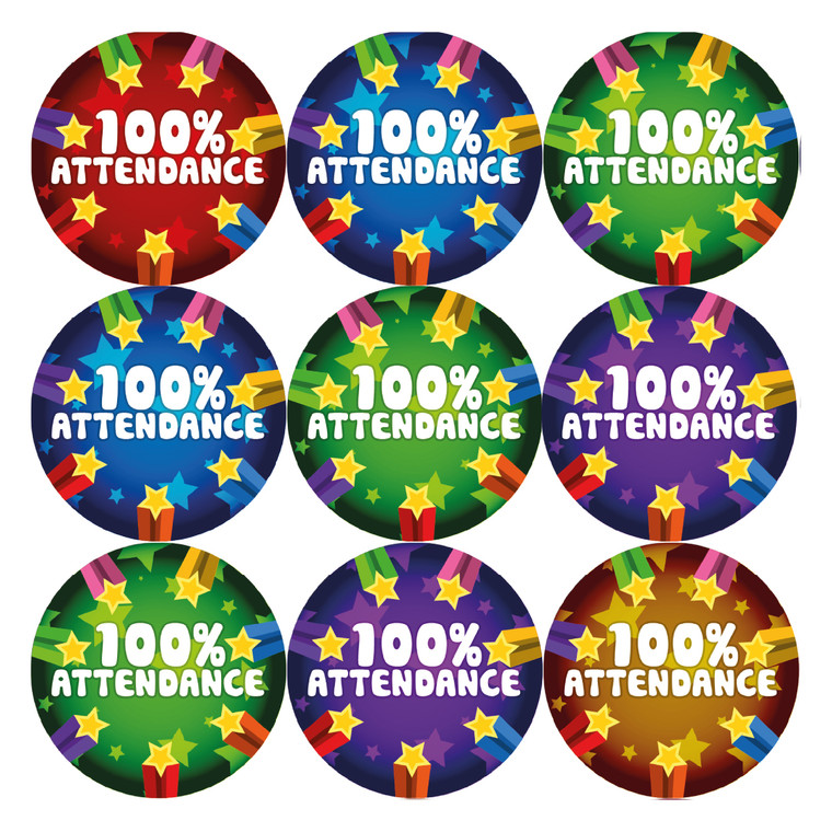 Sticker Stocker - 144 Perfect 100% Attendance - 30mm Glossy Reward Stickers for Teachers & Parents