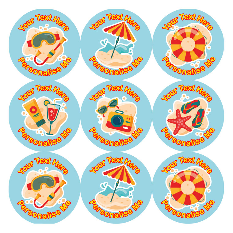 Sticker Stocker - 144 Personalised 30mm Beach Holiday Reward Stickers for School Teachers, Parents and Nursery