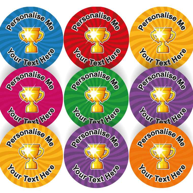 Sticker Stocker 144 Golden Trophy Personalised 30 mm Reward Stickers for School Teachers, Parents and Nursery