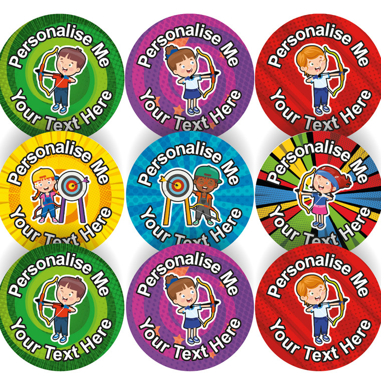 Sticker Stocker 144 On Target Archery Themed Personalised 30mm Reward Stickers for School Teachers, Parents and Nursery