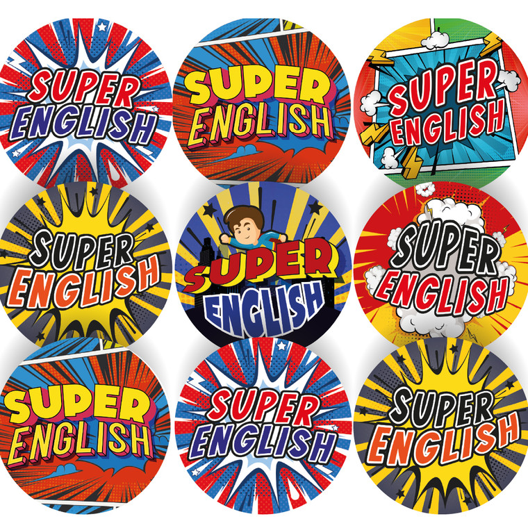 Sticker Stocker - 144 Superhero English  - 30mm - Glossy Reward Stickers for Teachers & Parents