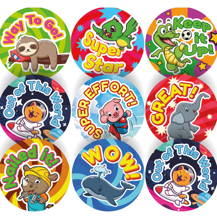 Sticker Stocker 144 Keep It Up Animal Praise Stickers - 30mm - Glossy Reward Stickers for Teachers & Parents