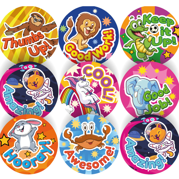 Sticker Stocker 144 Cool Animal Praise Stickers - 30mm - Glossy Reward Stickers for Teachers & Parents