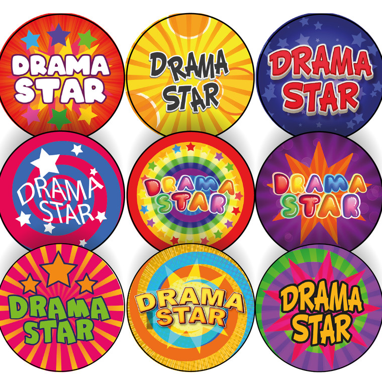 144 Drama Star Stickers - 30mm - Glossy Reward Stickers for Teachers & Parents
