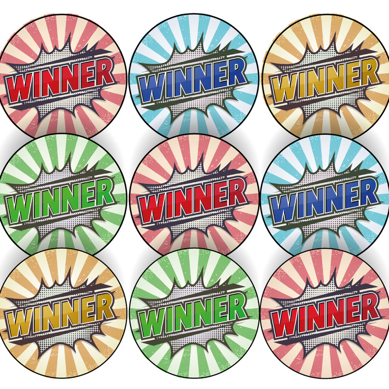 144 Colourful Prize Winner Stickers - 30mm Glossy Reward Stickers for Teachers & Parents