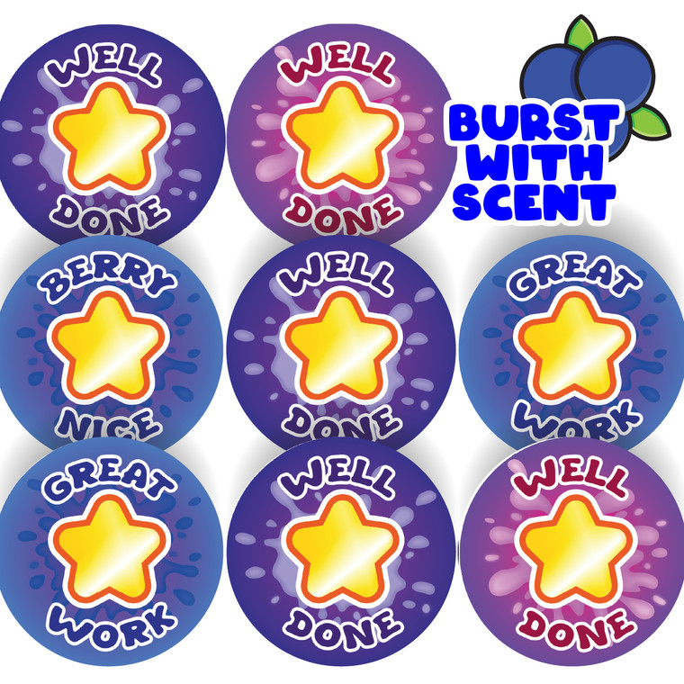 Sticker Stocker - 120 Mixed Berry Star Burst 30mm Scented Reward Stickers for Teachers, Parents and Party Bags