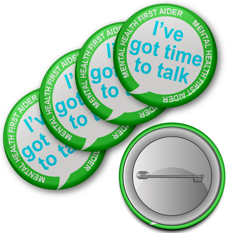 Sticker Stocker - Mental Health First Aider Got time to Talk Badge 38mm (Pack of 20 Pin Badges - 38mm)