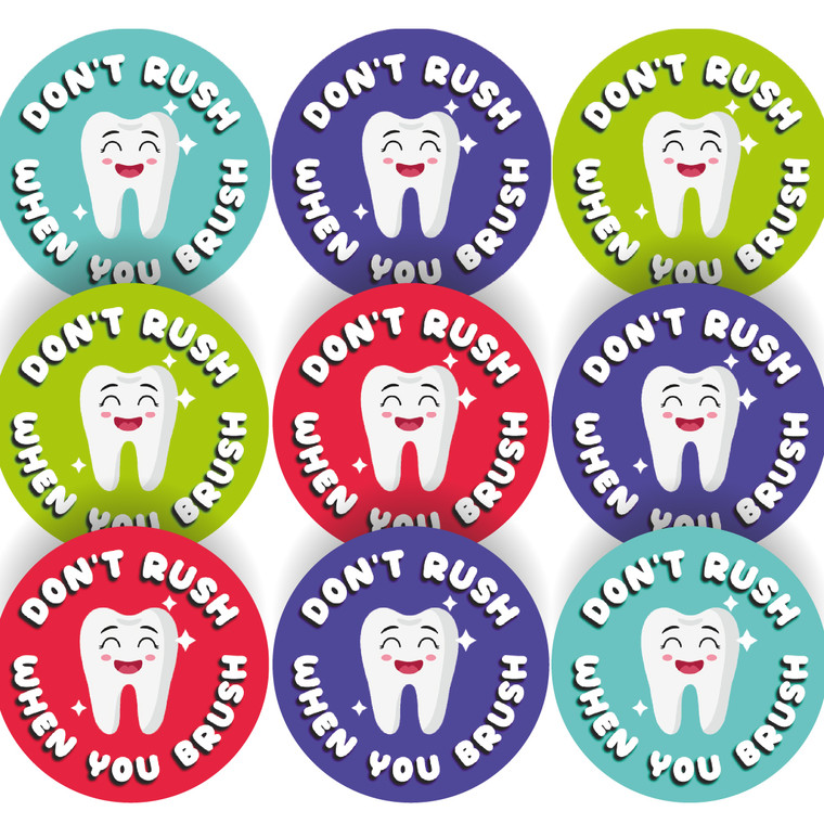 Sticker Stocker 144 Don't Rush When you Brush 30mm Reward Stickers for Teachers, Parents Dentist and Party Bags