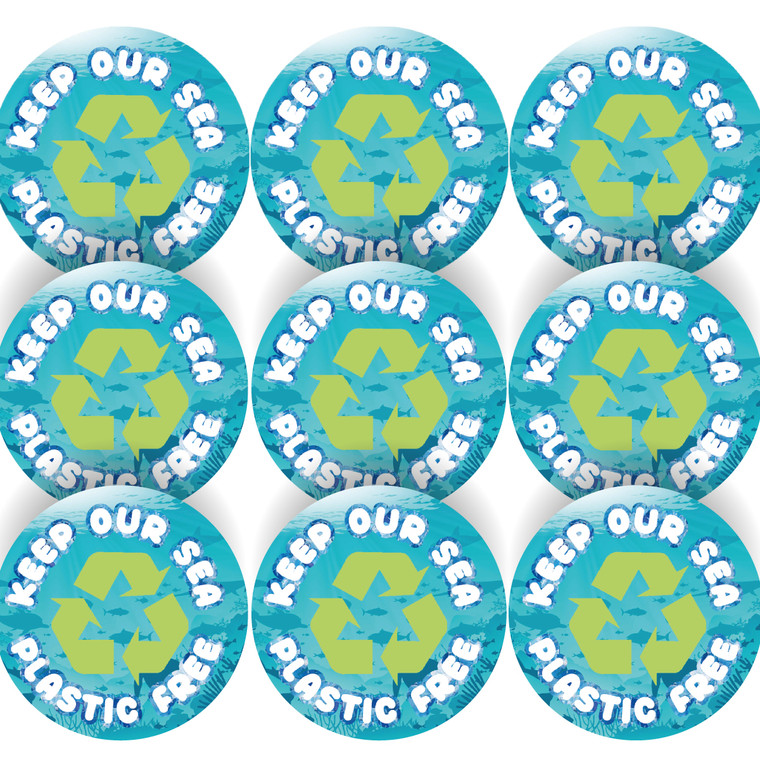 Sticker Stocker 144 Plastic Free Sea themed 30mm Stickers Glossy Recycle Packaging Labels