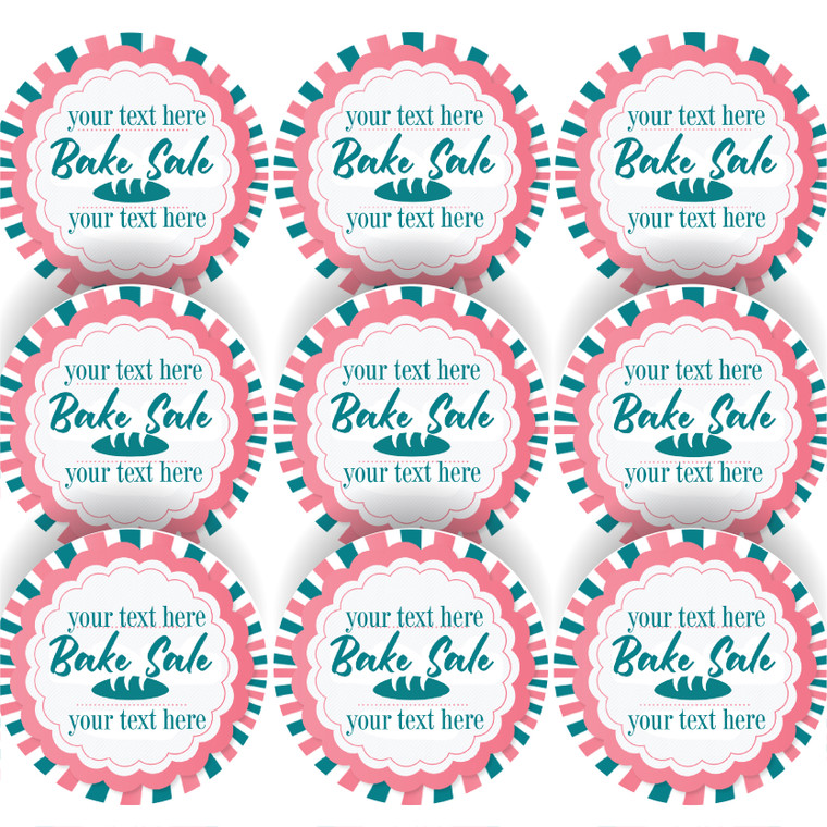 144 Personalised Bake Sale 30mm Glossy Stickers Labels