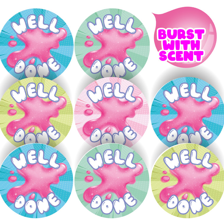 Sticker Stocker - 120 Bubblegum Well Done 30mm Scented Reward Stickers for Teachers, Parents and Party Bags