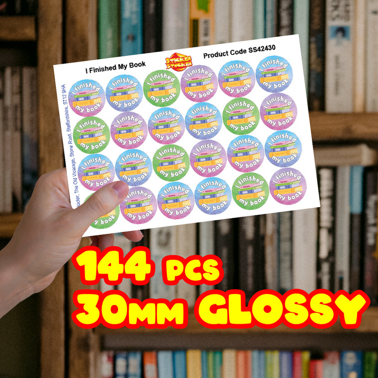 144 I Finished My Book Reward Stickers 30mm Positivity Reward Stickers for Teachers or Parents