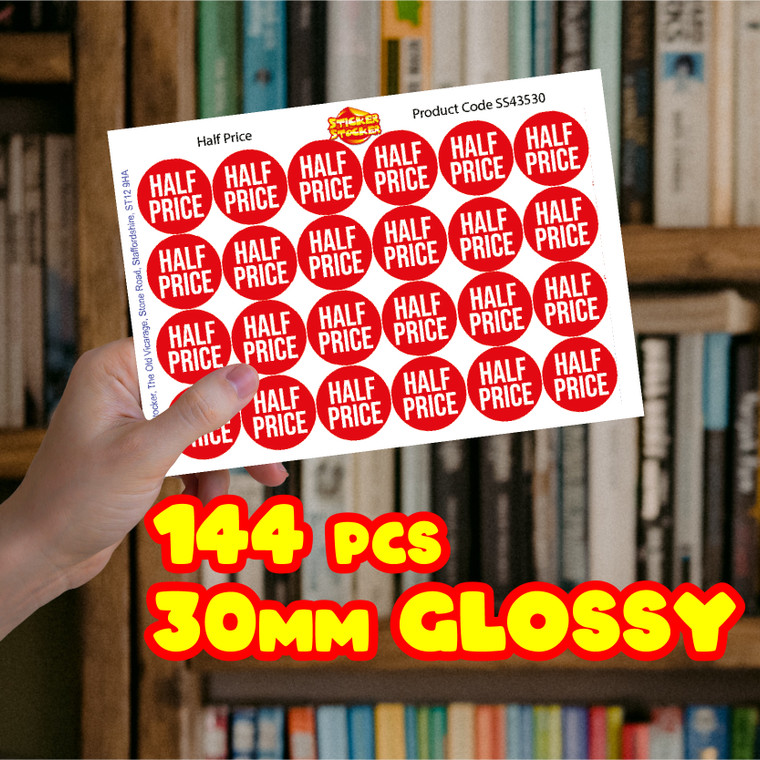 144 Half Price 30mm Glossy Stickers Product Gift Packaging Seal Labels