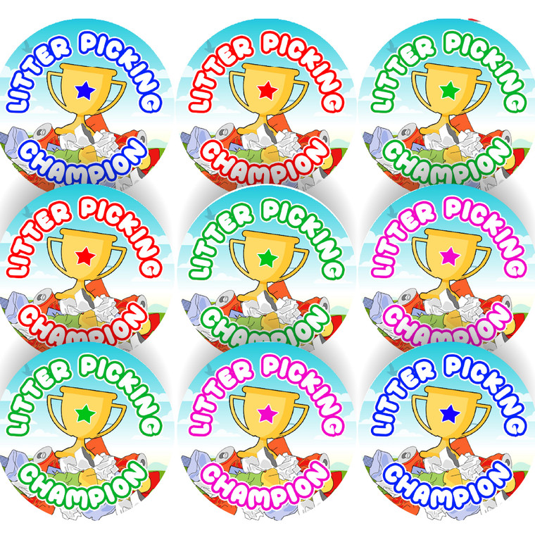 144 Litter Picking Champion 30mm Reward Stickers for School Teachers, Parents and Nursery