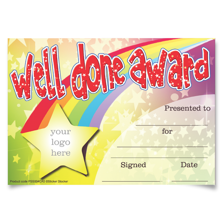 Sticker Stocker Personalised Certificate Well Done Award for school teachers, A5 silk finish Photo Paper