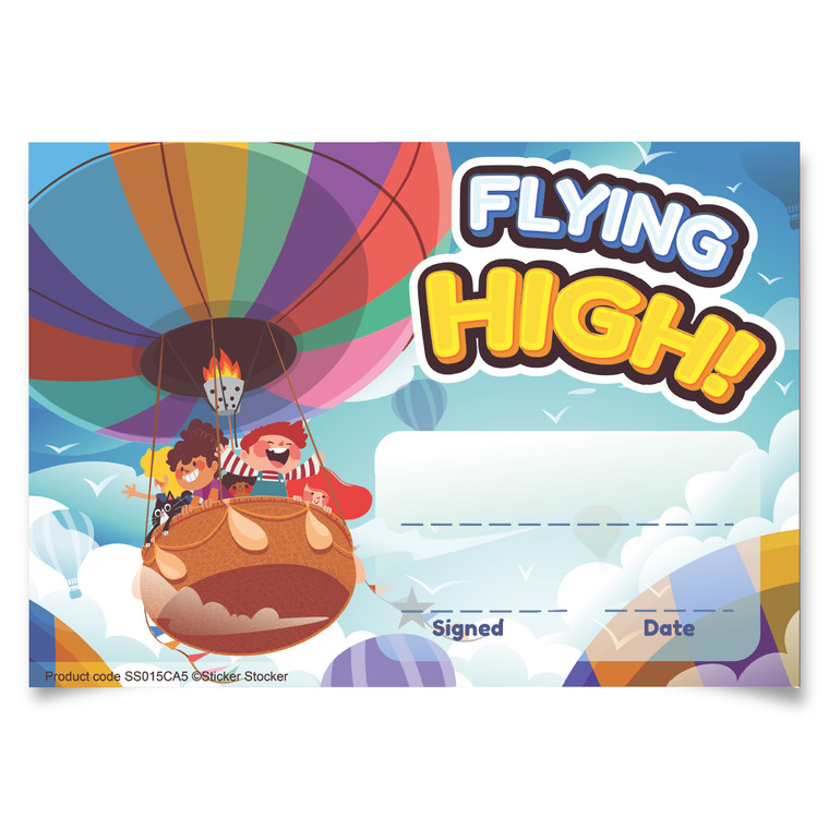 Sticker Stocker - 30 Flying High Award Certificates for school teachers, 250gsm A5 silk finish card