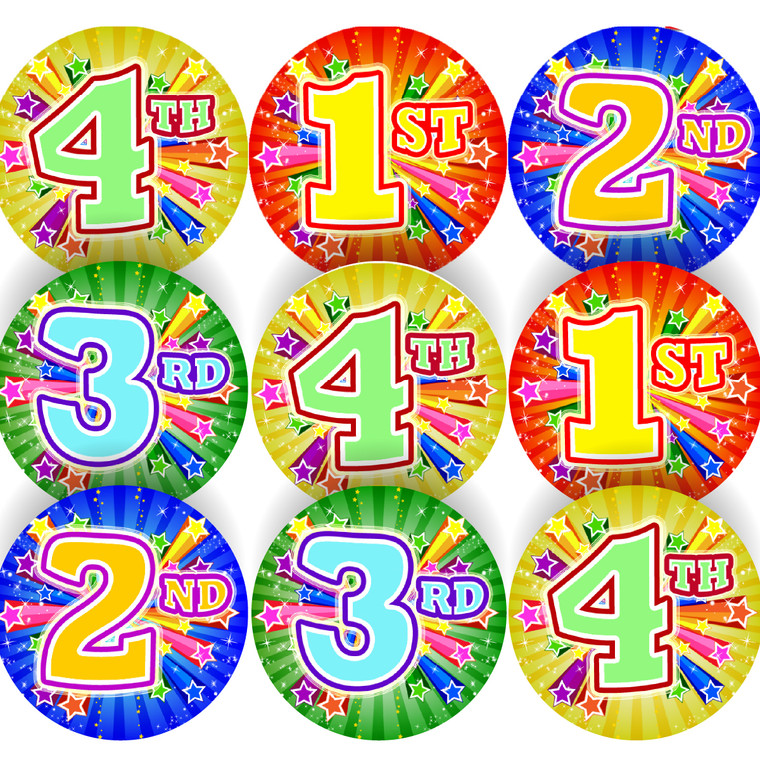 Sticker Stocker - 144 1st 2nd 3rd 4th place Sports Day Star 30 mm Reward Stickers for Teachers, Parents and Schools