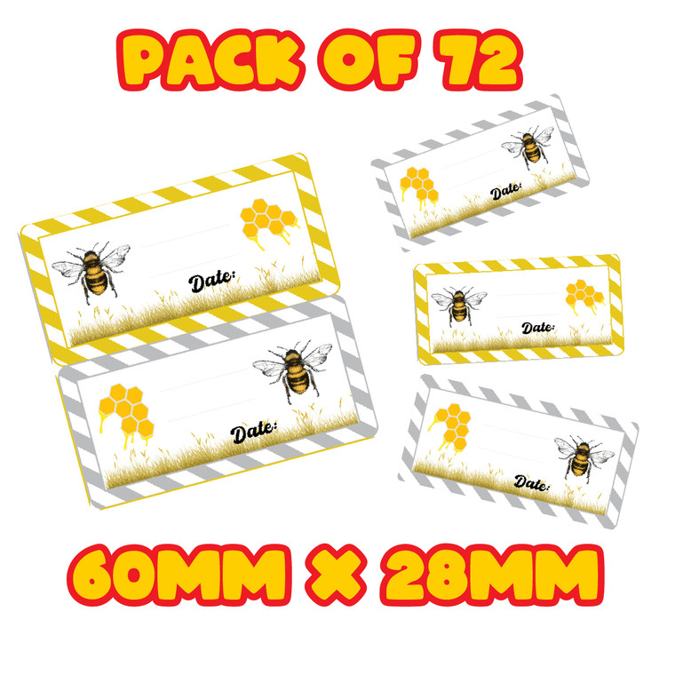 72 Honey Bee Jar Labels, Food Jar Sticker 60mm x 28mm