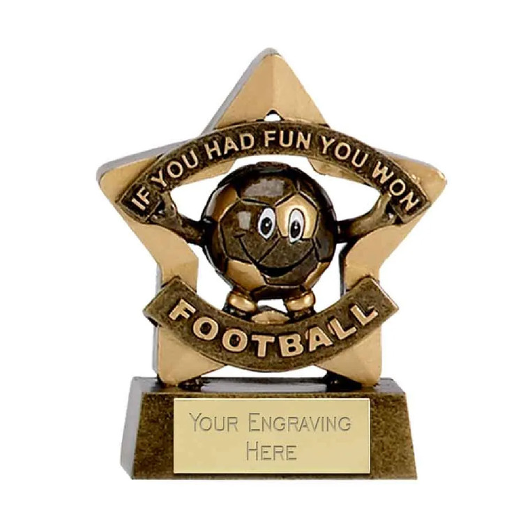 Sticker Stocker - Mini Star Football Participation Award Trophy 8cm Resin FREE engraving and Certificate