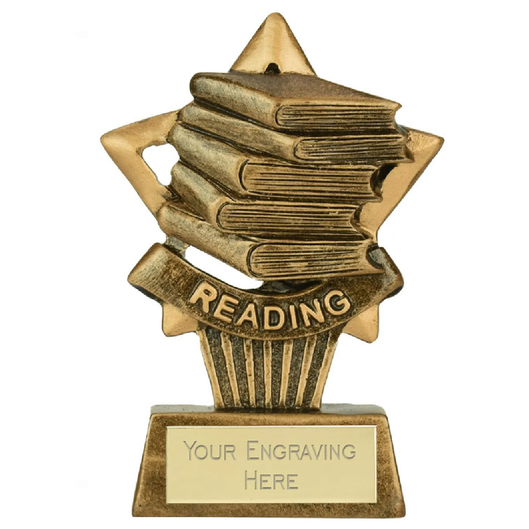 Sticker Stocker - Mini Star Plus Reading Award Trophy 10cm Resin FREE engraving and Certificate