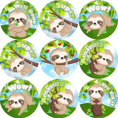 144 Smart Sloth Praise Words Themed Teacher Reward Stickers - Large ...