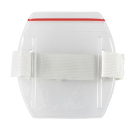Clear Vinyl Vertical Arm Band Badge Holder with Resealable and White Strap, 2.2" x 3.38" (25 pack)