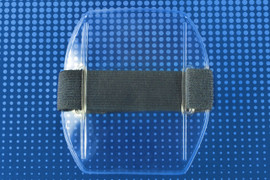 Clear Vinyl Vertical Arm Band Badge Holder with Blue Strap 4.38" x 2.5"