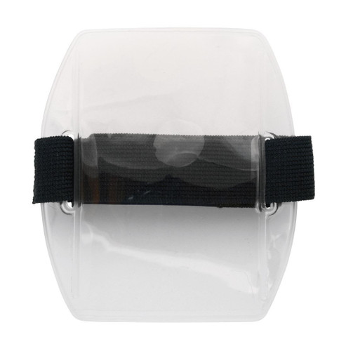 Clear Vinyl Vertical Arm Band Badge Holder with Blue Strap, 2.75" x 3.8" (25 Pack)